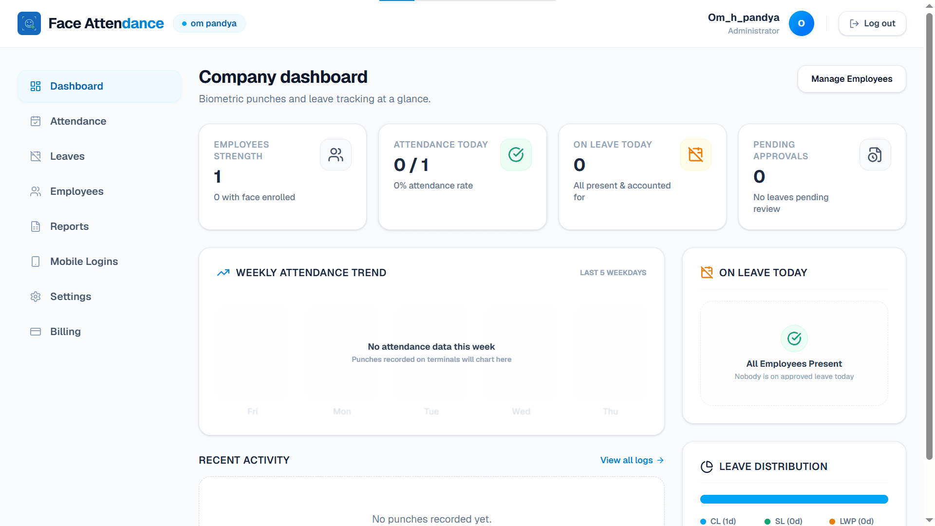 FaceAttendance Web SaaS Dashboard