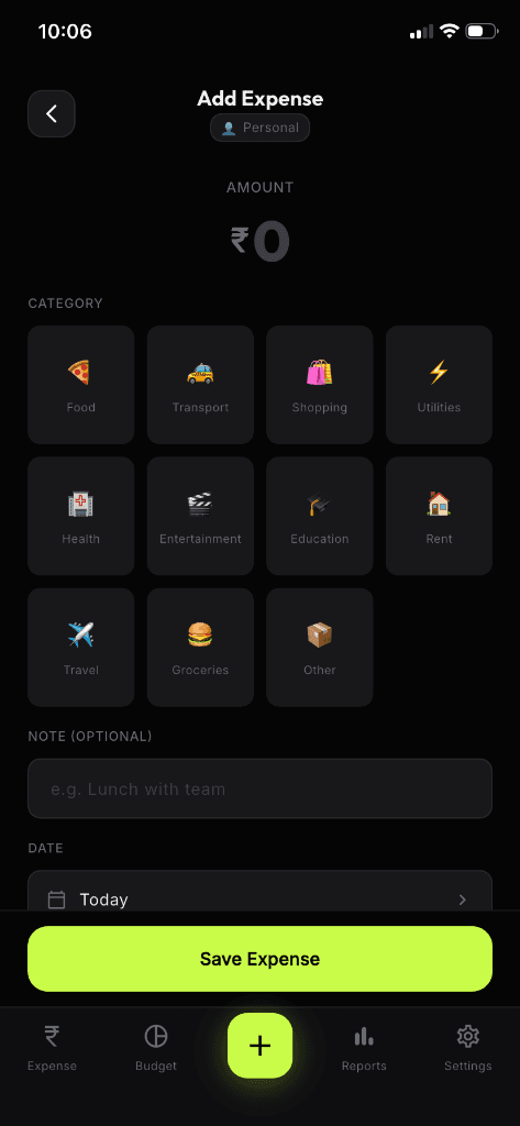 Add Expense & Category Selector